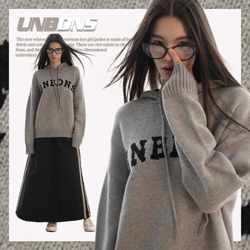 UNBDNS vintage monogram knitted sweater loose Sweater Hoodie