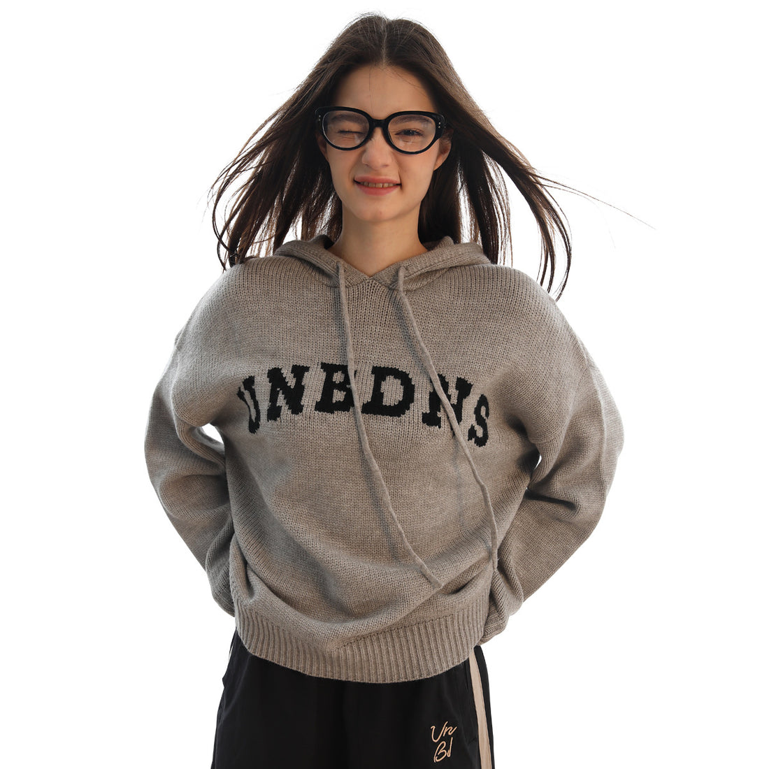 UNBDNS vintage monogram knitted sweater loose Sweater Hoodie