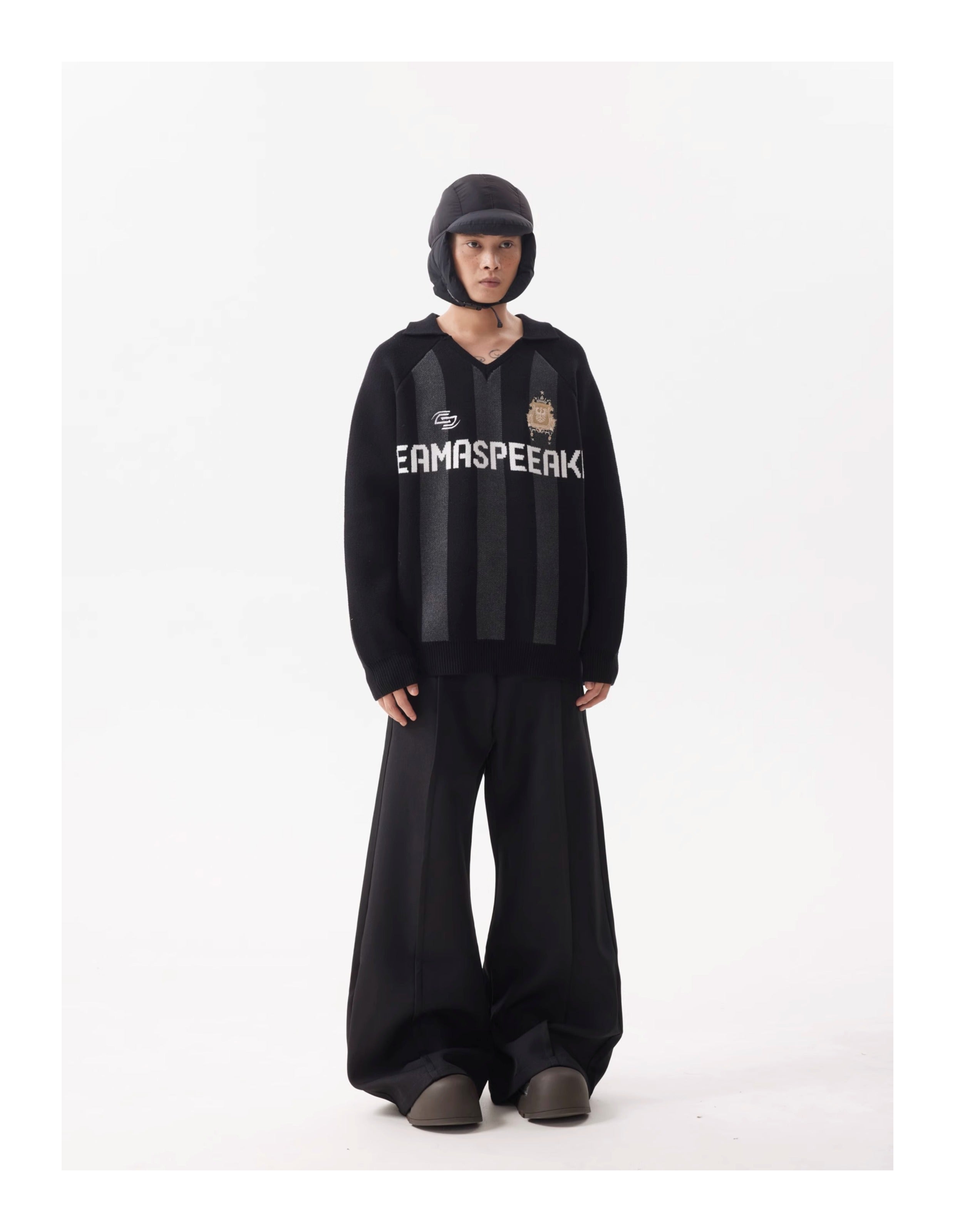 BTSG scimitar silhouette loose wide-leg mop trousers