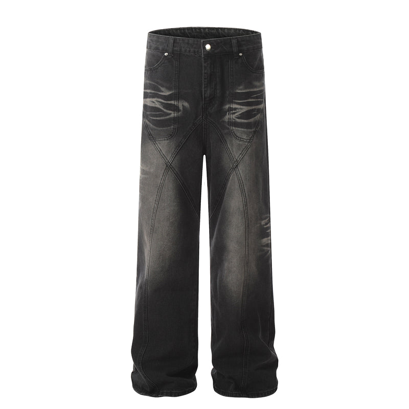 BTSG Vintage Wash Distressed Deconstructed Ripple Jeans