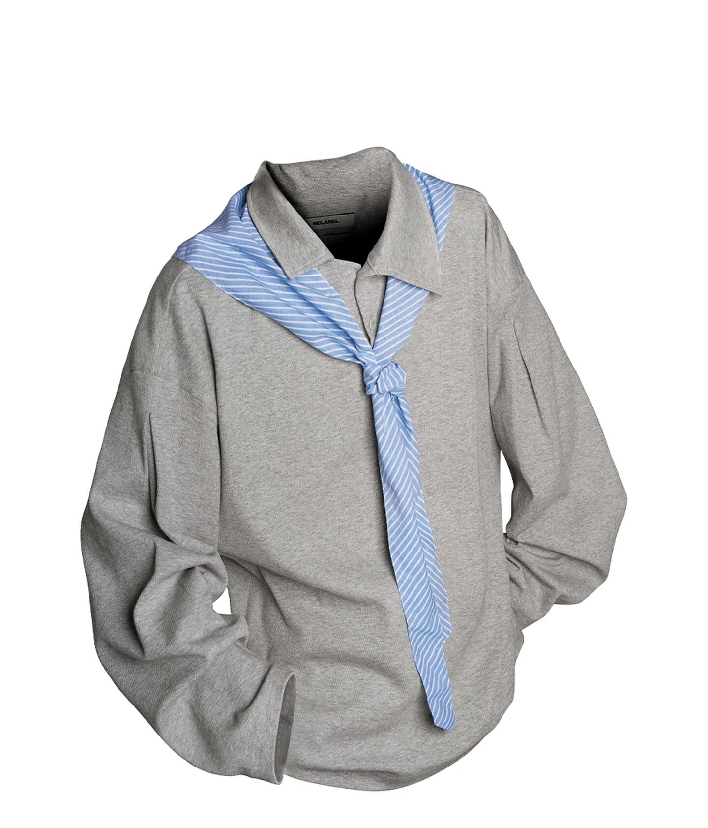 RELABEL Asymmetrical Diagonal Neck Knitted Scarf POLO Shirt