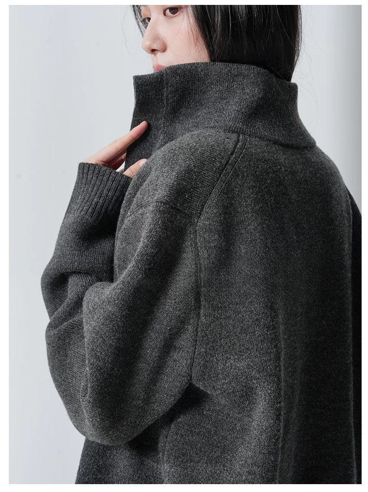 SEE ALSO Wool Handmade Cowhide Buckle Stand-up Neck Thickened Sweater Jacket