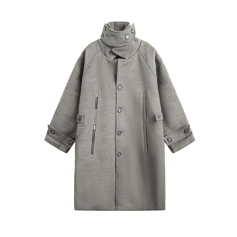 BTSG Premium Woolen Coat Silhouette Long Multi-Button Over-the-Knee Wool Fleece Trench Coat Jacket