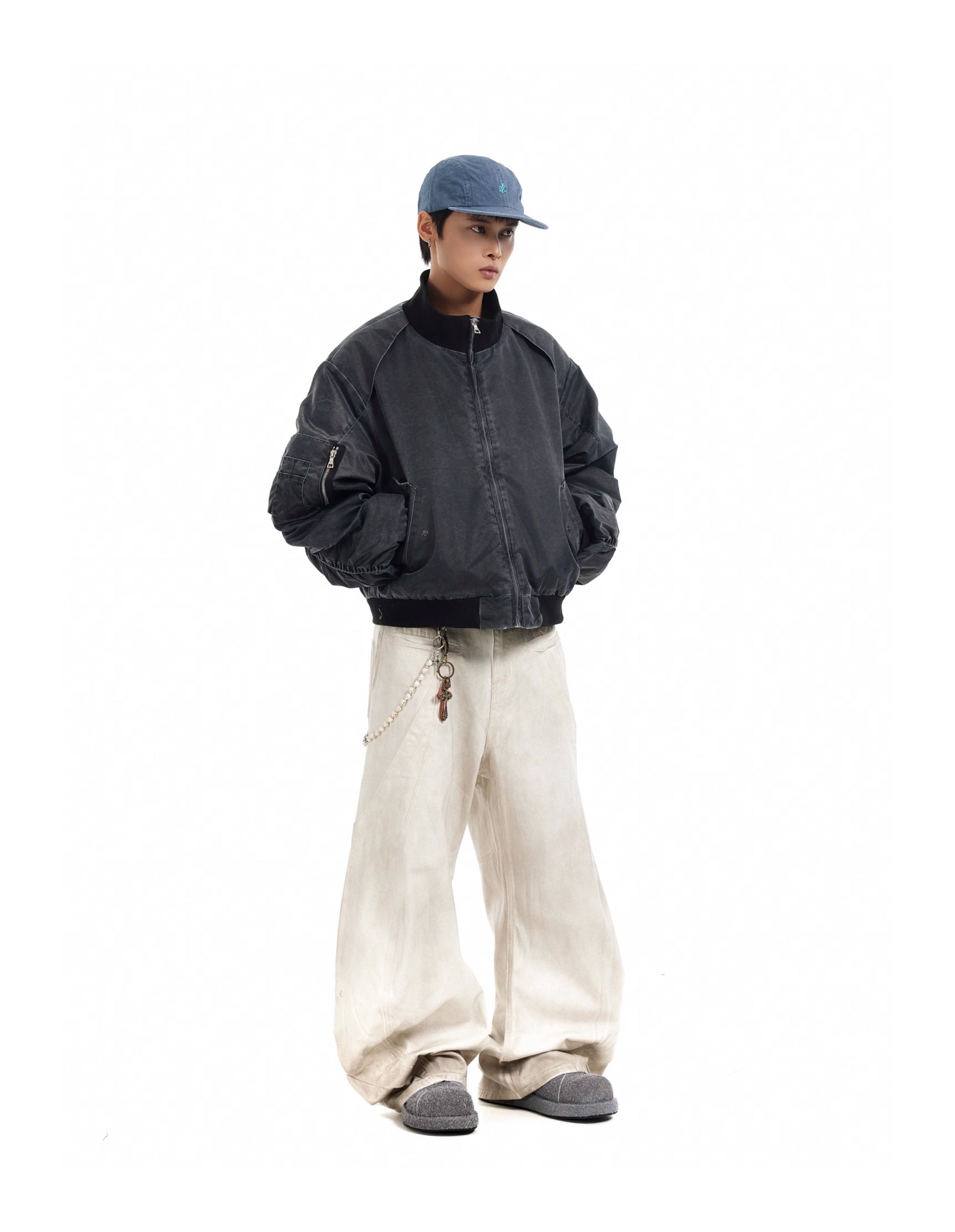 BTSG Distressed deconstructed panelled MA1 bomber jacket
