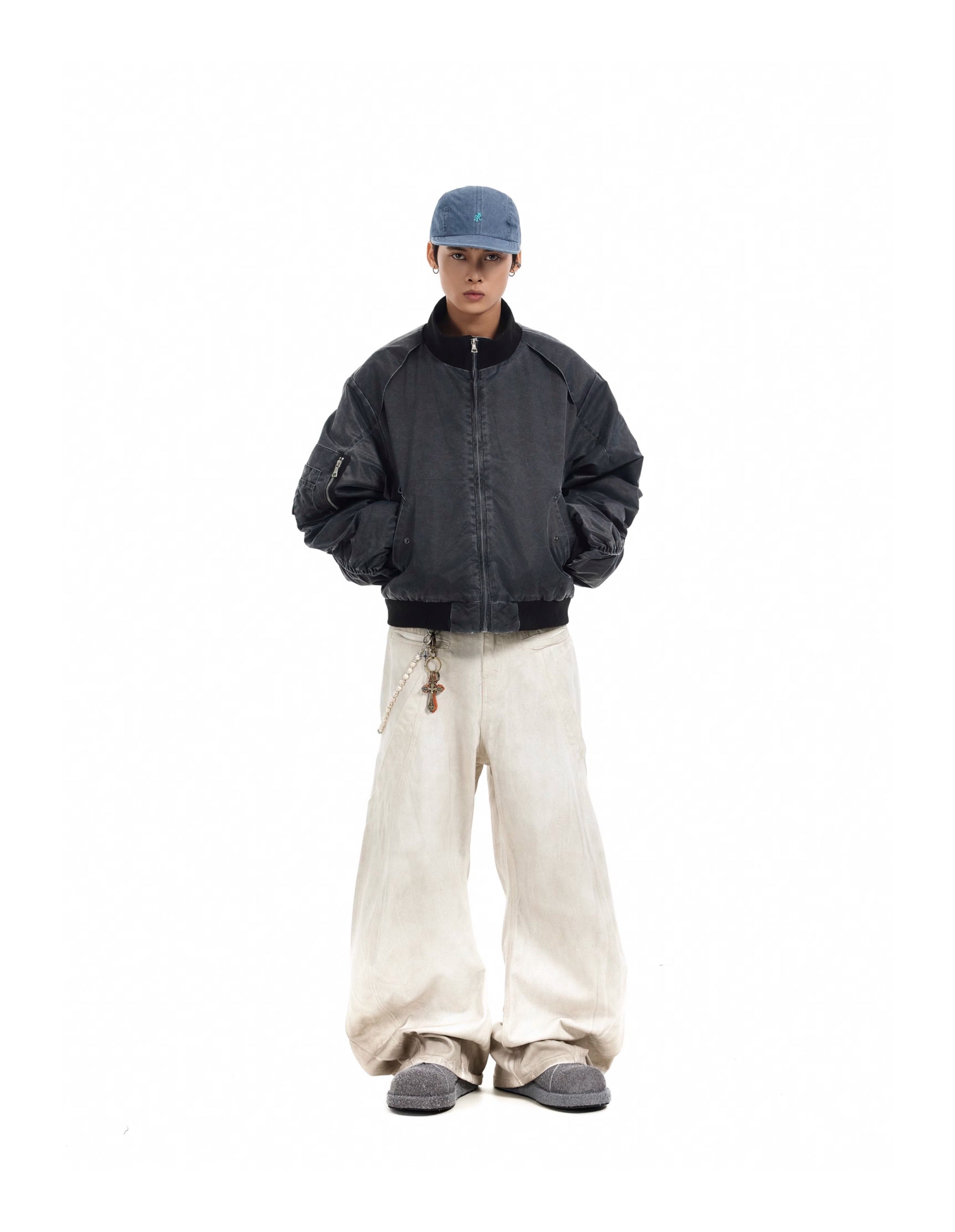 BTSG Distressed deconstructed panelled MA1 bomber jacket