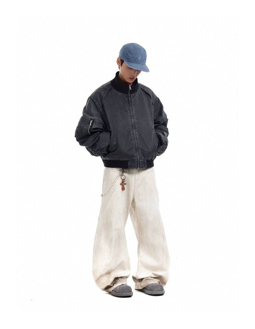 BTSG Distressed deconstructed panelled MA1 bomber jacket