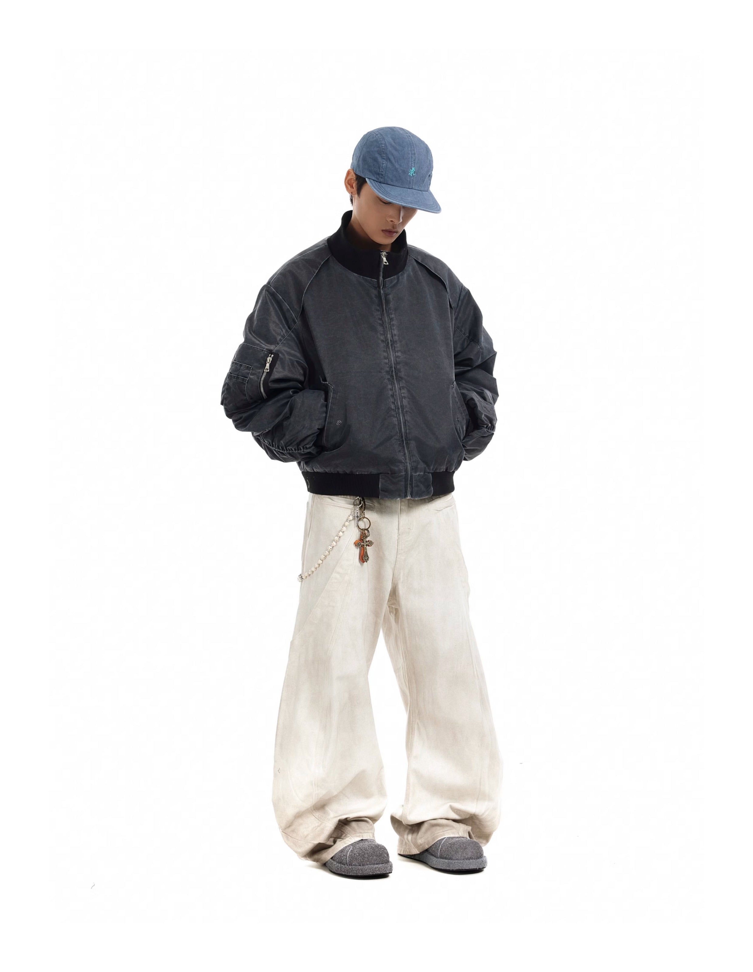 BTSG Distressed deconstructed panelled MA1 bomber jacket