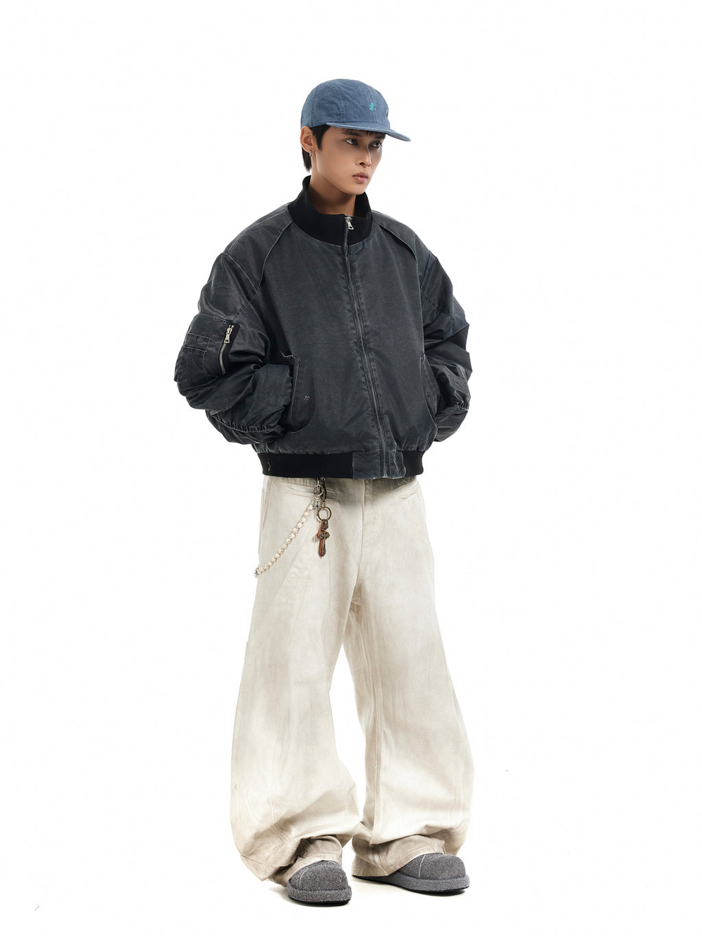 BTSG Distressed deconstructed panelled MA1 bomber jacket
