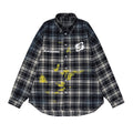 #OVDY Classic Retro Blue Oversize Checker Long Sleeve Spray Painted Plaid Shirt