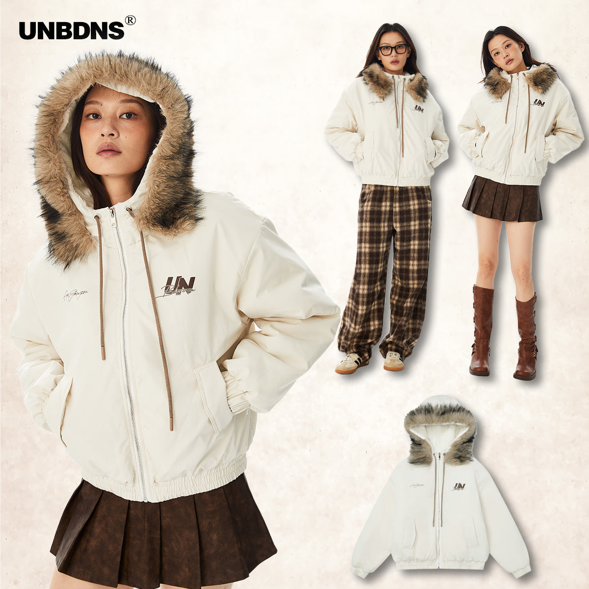 UNBDNS Detachable Fur Collar Cotton Jacket