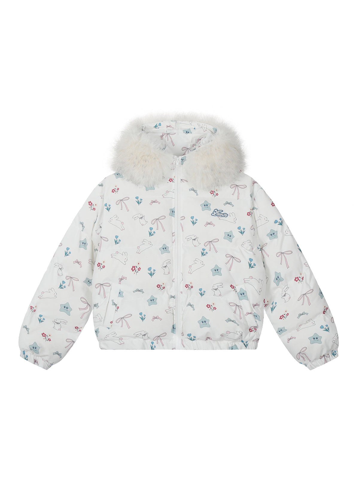 Axis Mundi Cartoon Full Print Fur Collar Hooded Cotton Jacket