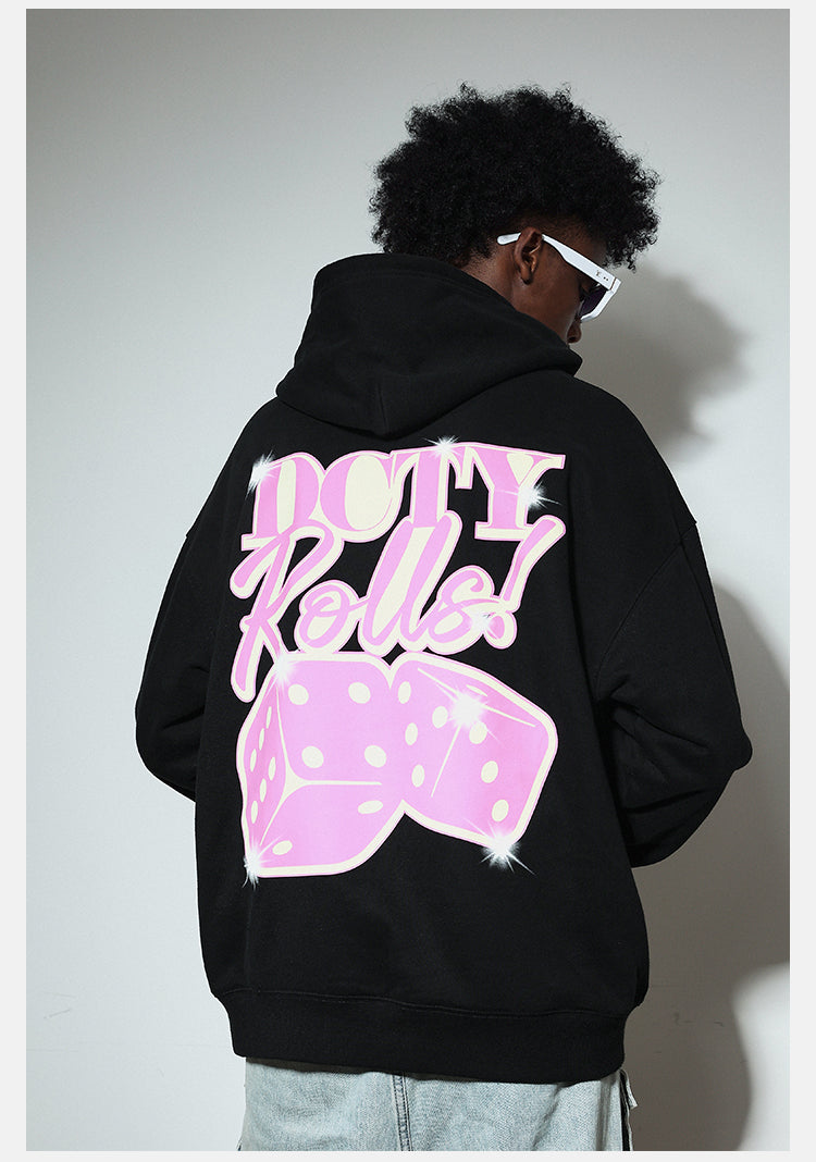 DICETINY Glitter Dice Print Patch Pocket Hoodie