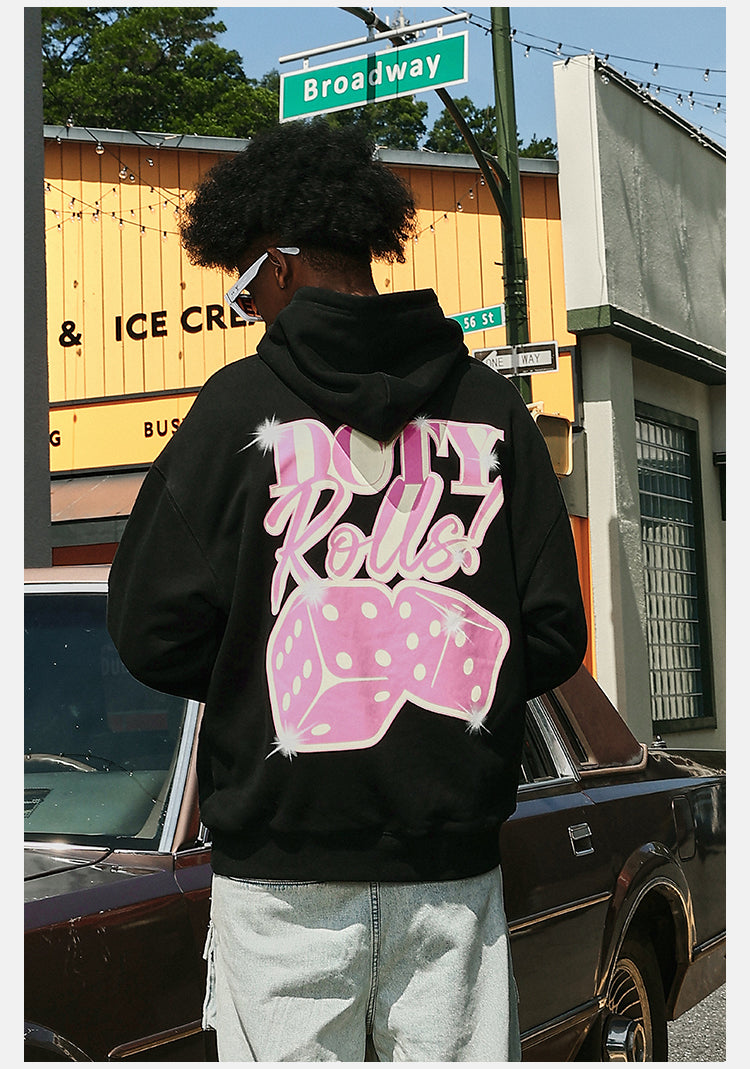 DICETINY Glitter Dice Print Patch Pocket Hoodie