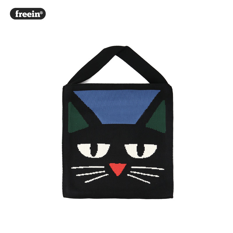 FREEIN Cat Knitted embroidery shoulder bag