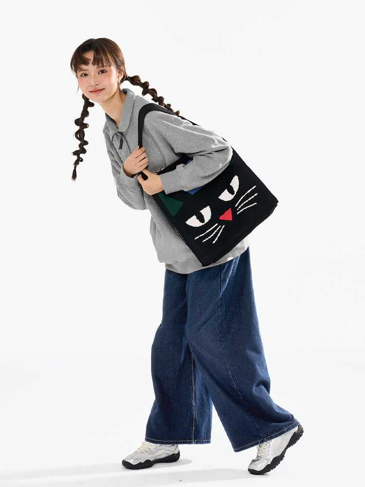 FREEIN Cat Knitted embroidery shoulder bag