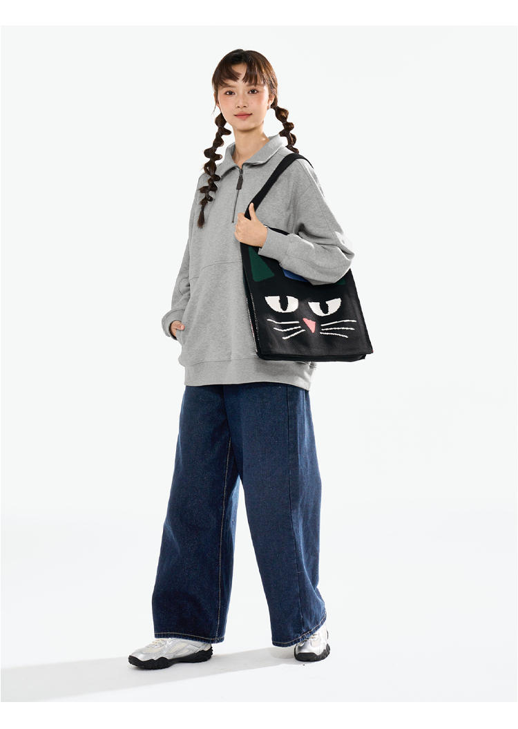 FREEIN Cat Knitted embroidery shoulder bag