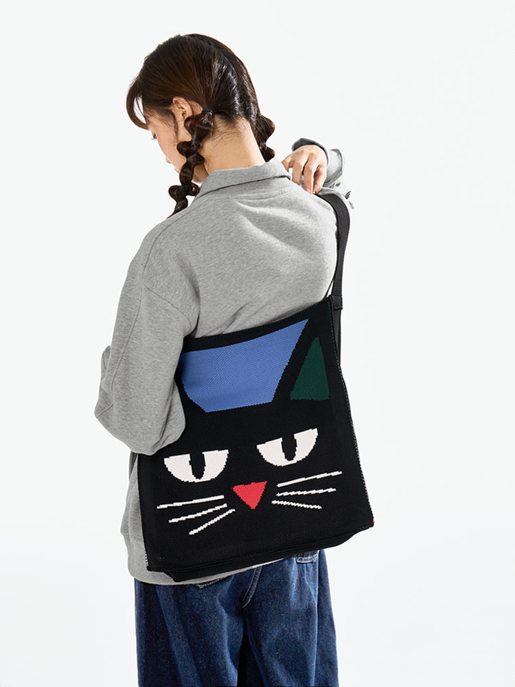FREEIN Cat Knitted embroidery shoulder bag