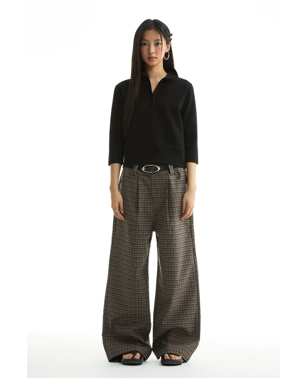 FUNKYFUN Checked Casual Straight Trousers
