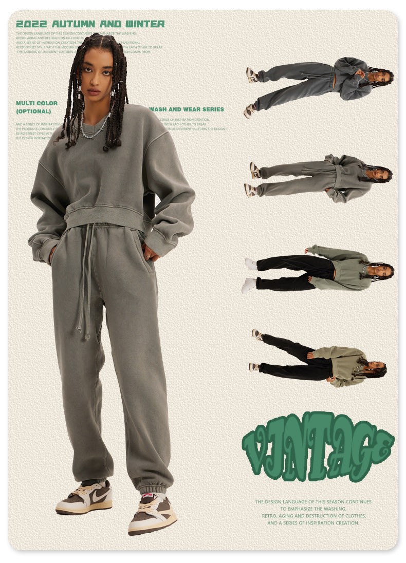 BE Dawang Tide Washed V-Neck Cropped Sweatshirt