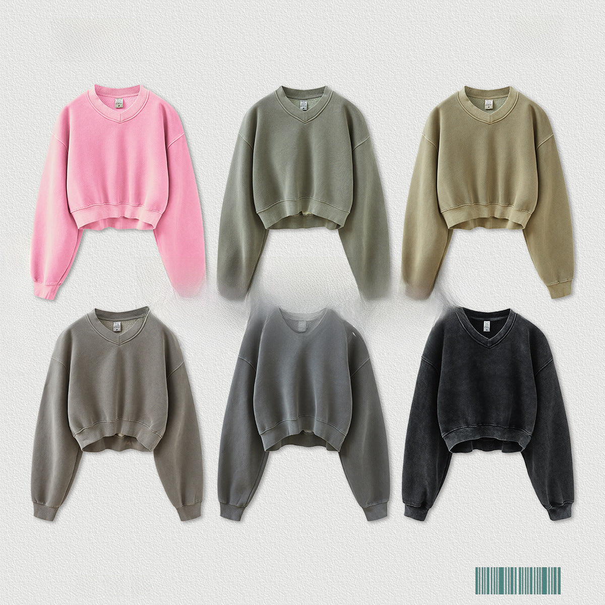 BE Dawang Tide Washed V-Neck Cropped Sweatshirt