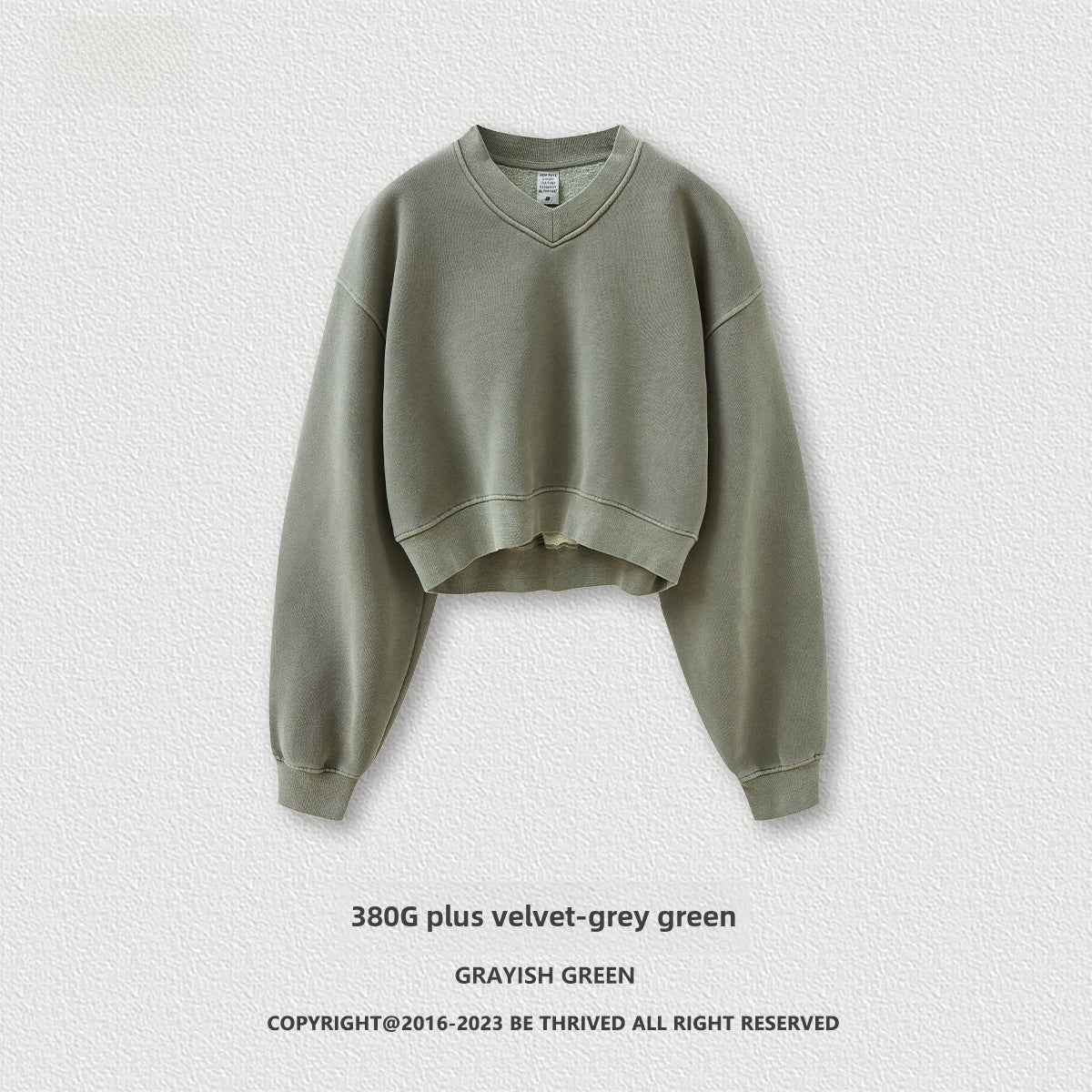 BE Dawang Tide Washed V-Neck Cropped Sweatshirt