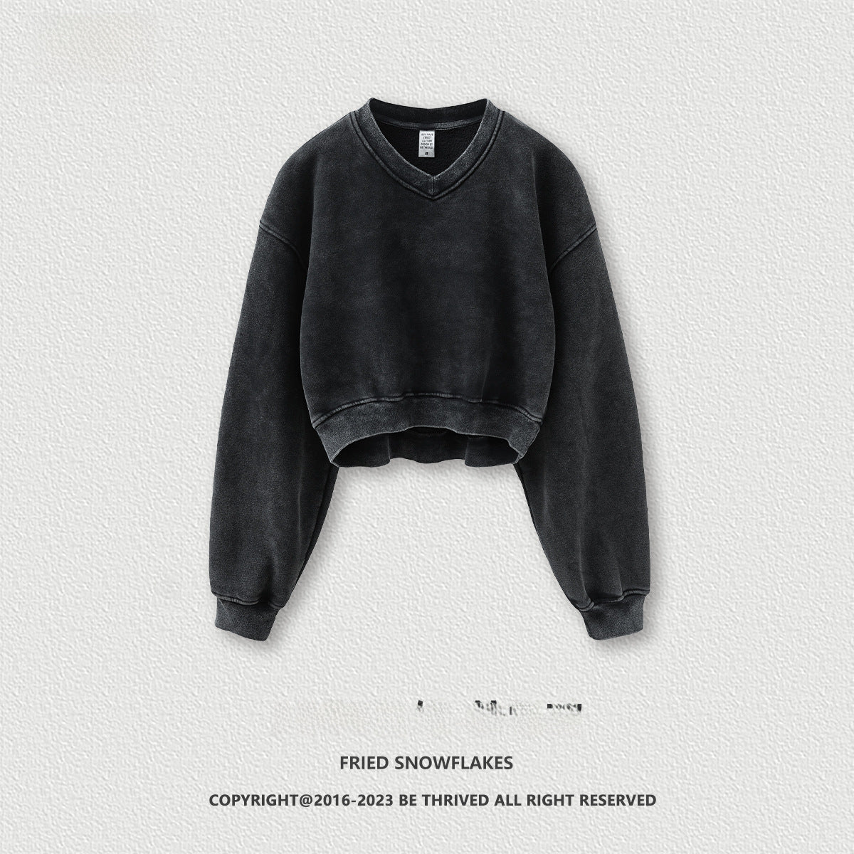 BE Dawang Tide Washed V-Neck Cropped Sweatshirt