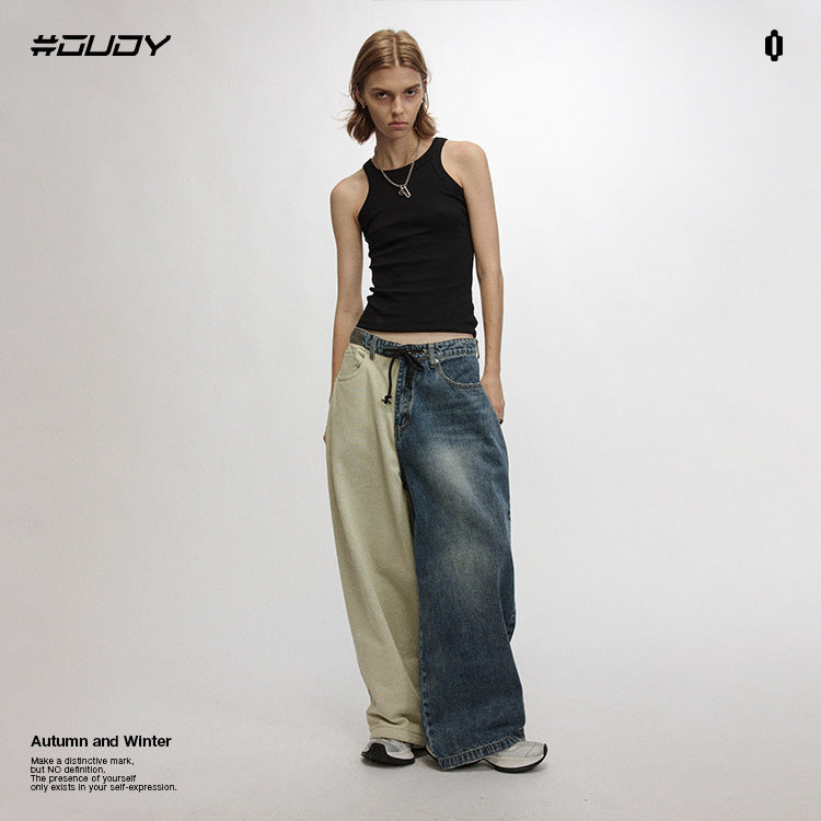 #OVDY Retro Distressed Wash 420G Winter Fleece Over Size Denim Jeans