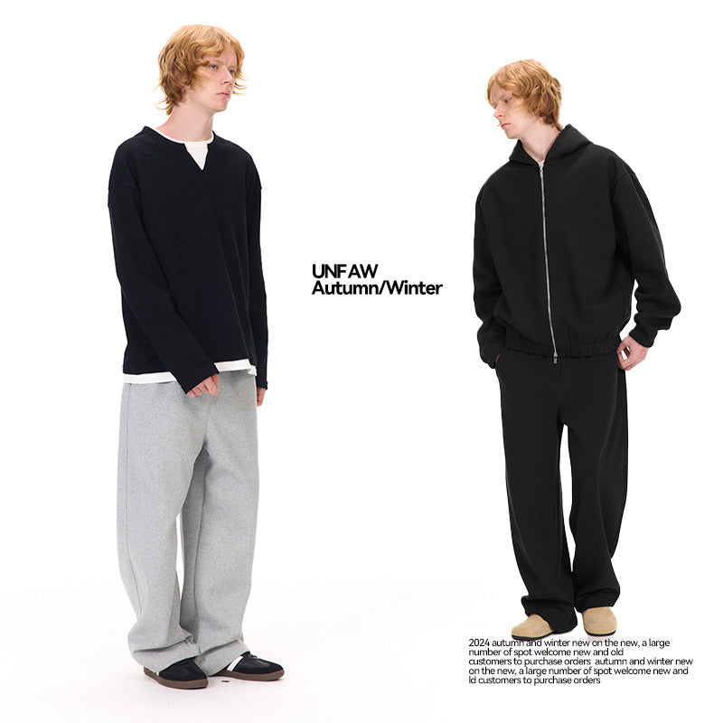 UNF solid color air loose knitted straight cutlass sweatpants