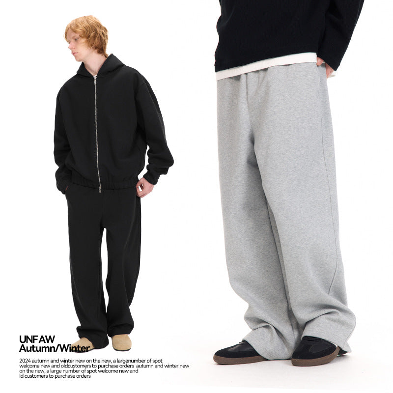 UNF solid color air loose knitted straight cutlass sweatpants