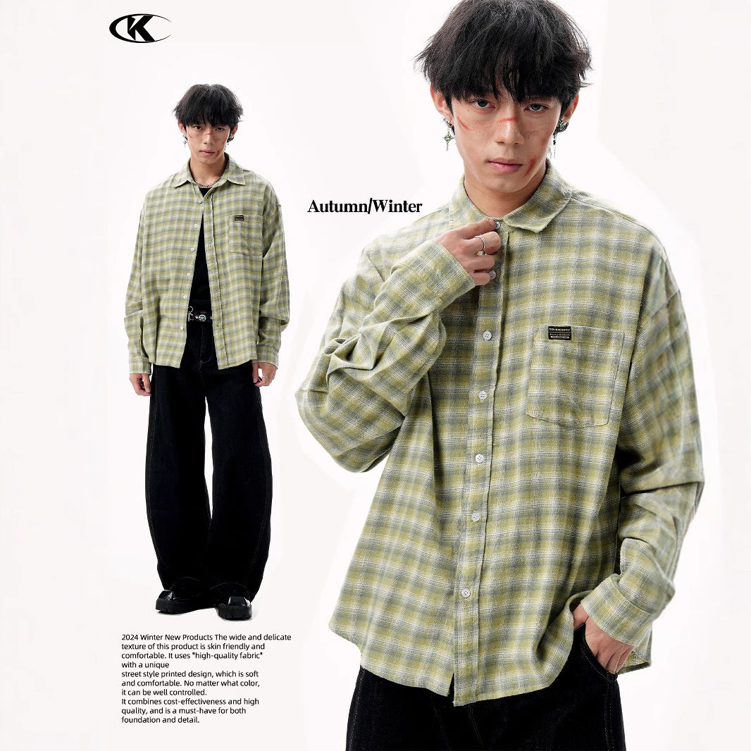 11KN Japanese brushed plaid shirts