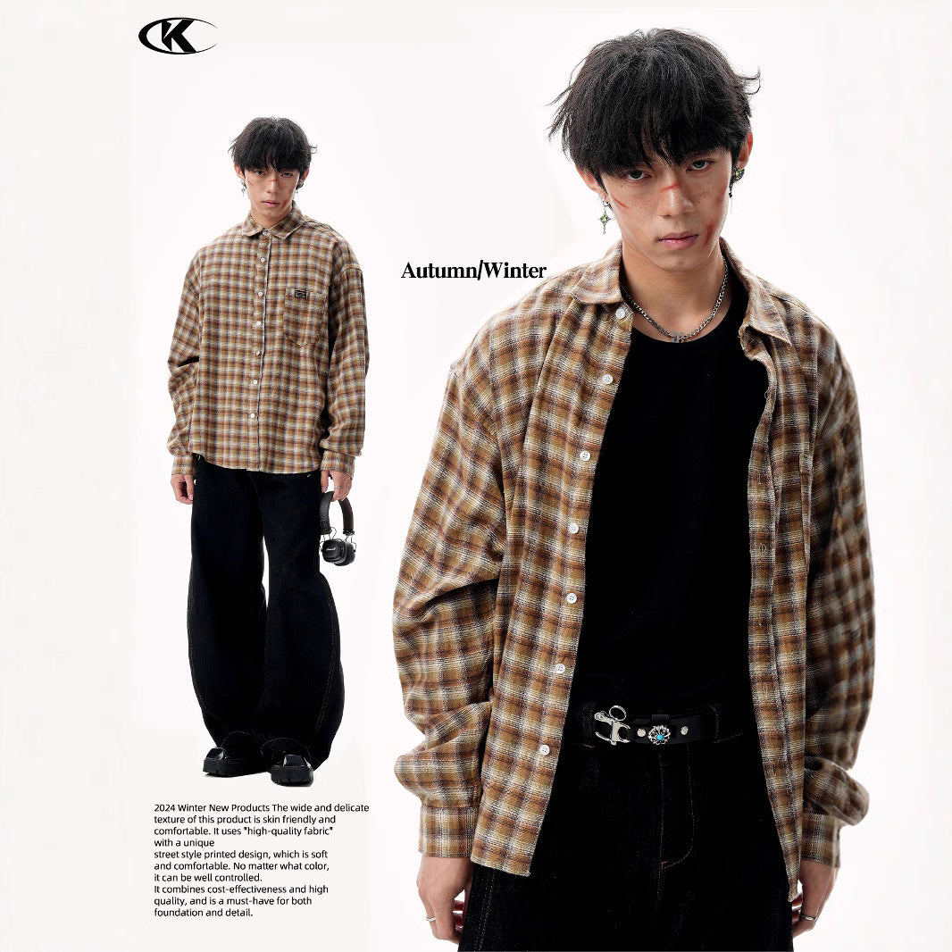 11KN Japanese brushed plaid shirts