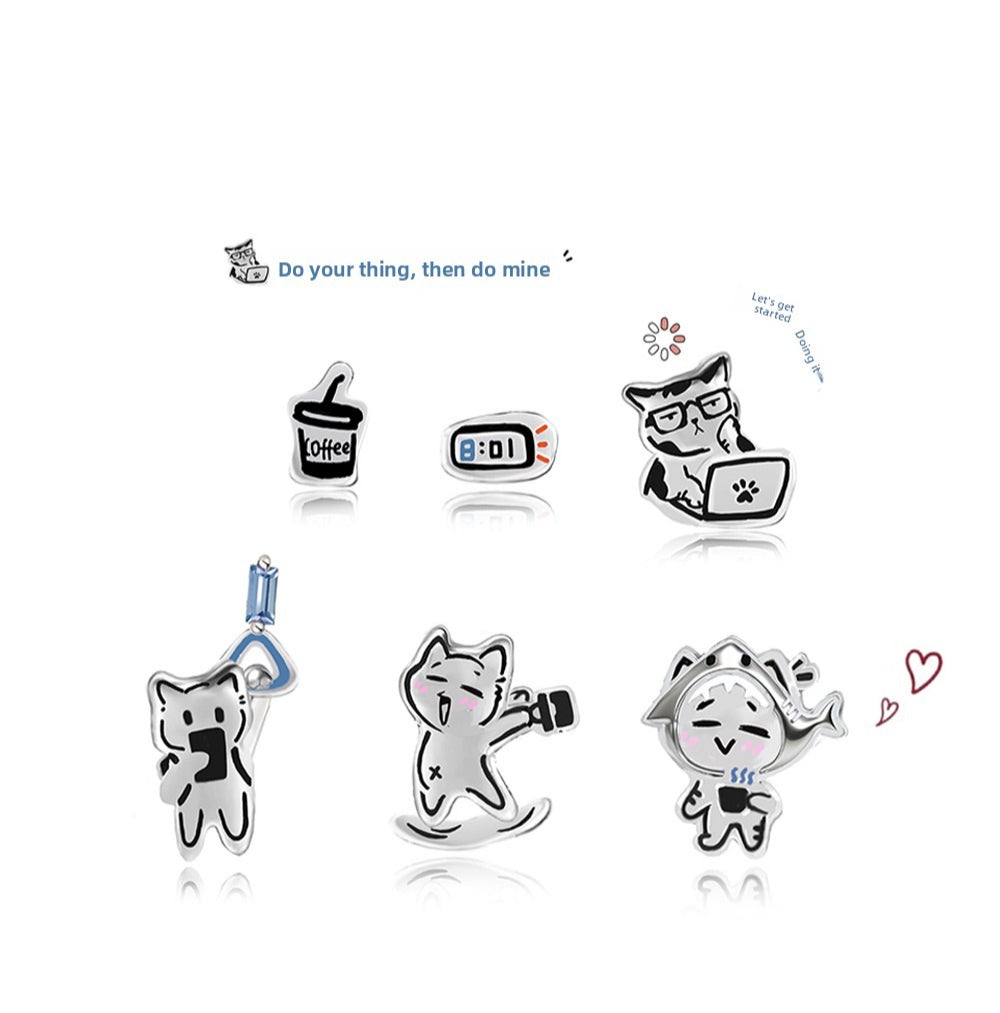 MASW Cute Working Cat Stud Earrings Fun Earrings