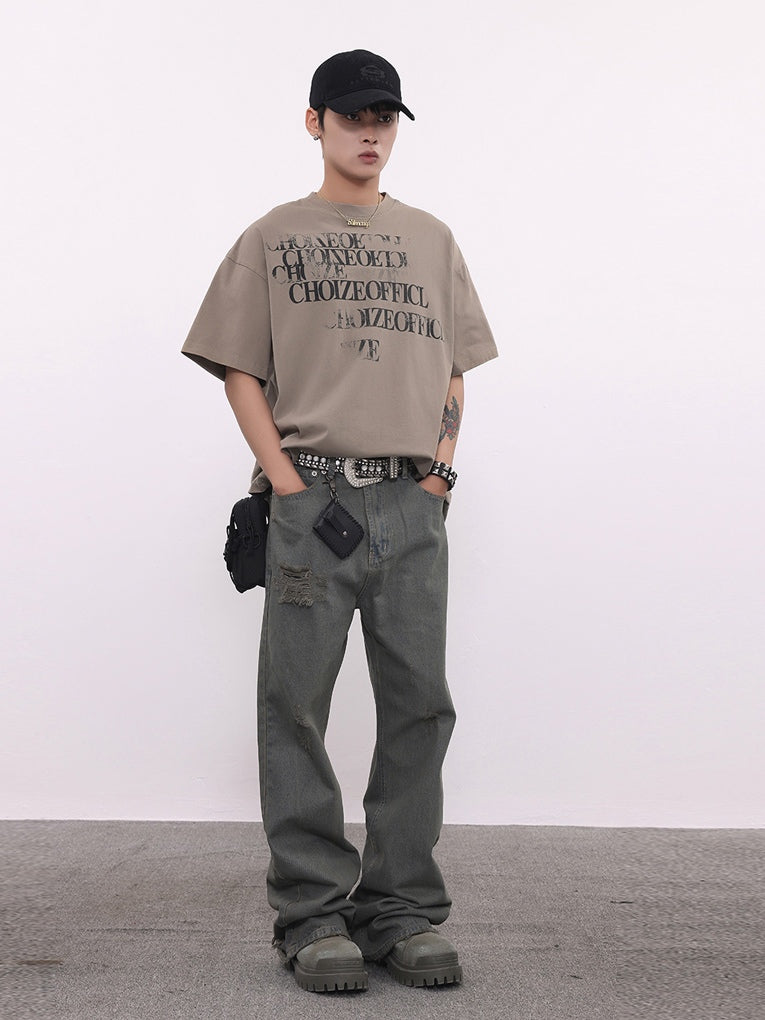 BTSG washed distressed grey green spoiled jeans