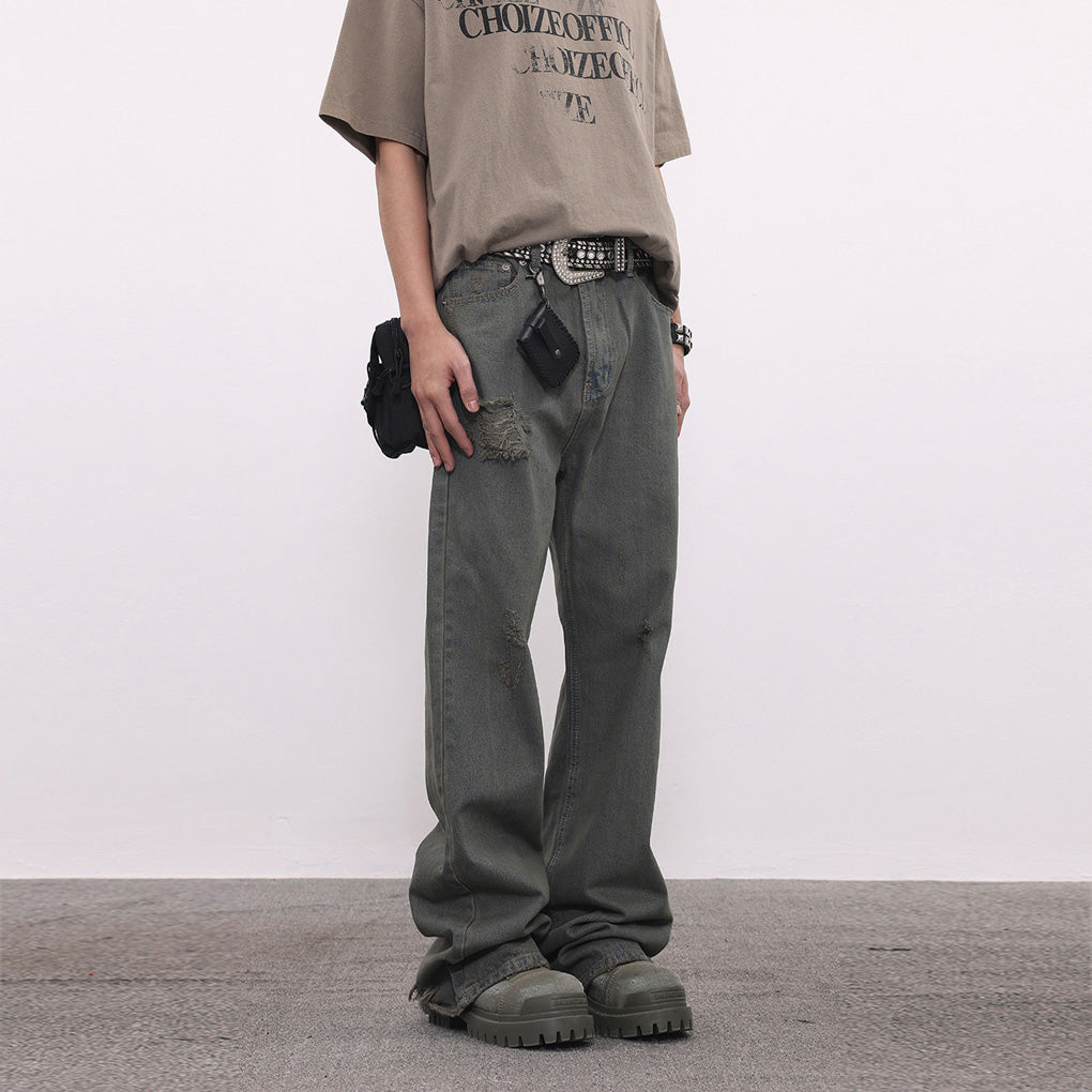 BTSG washed distressed grey green spoiled jeans