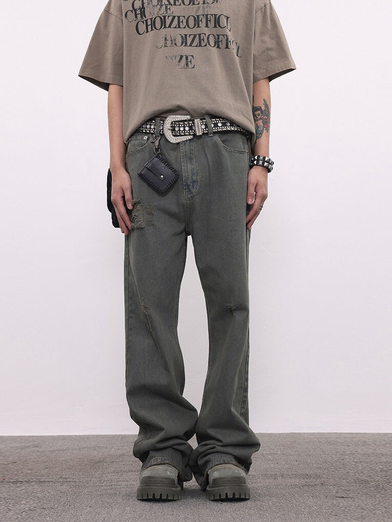 BTSG washed distressed grey green spoiled jeans