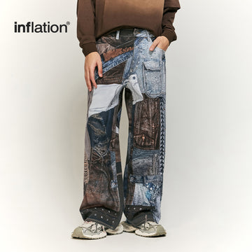 INFLATION Retro patchwork digitally printed jeans