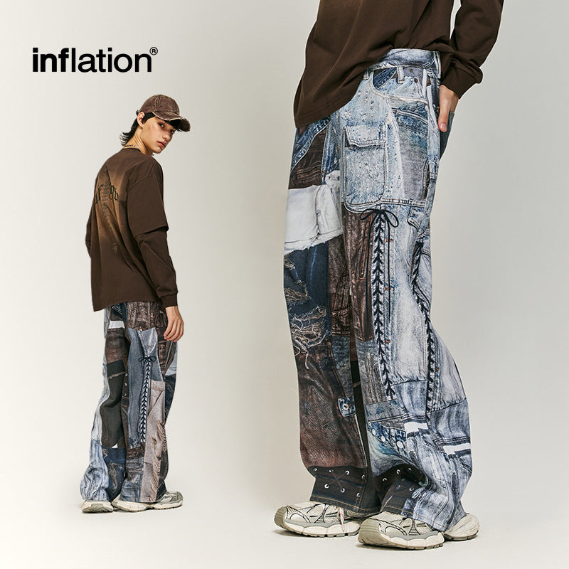 INFLATION Retro patchwork digitally printed jeans