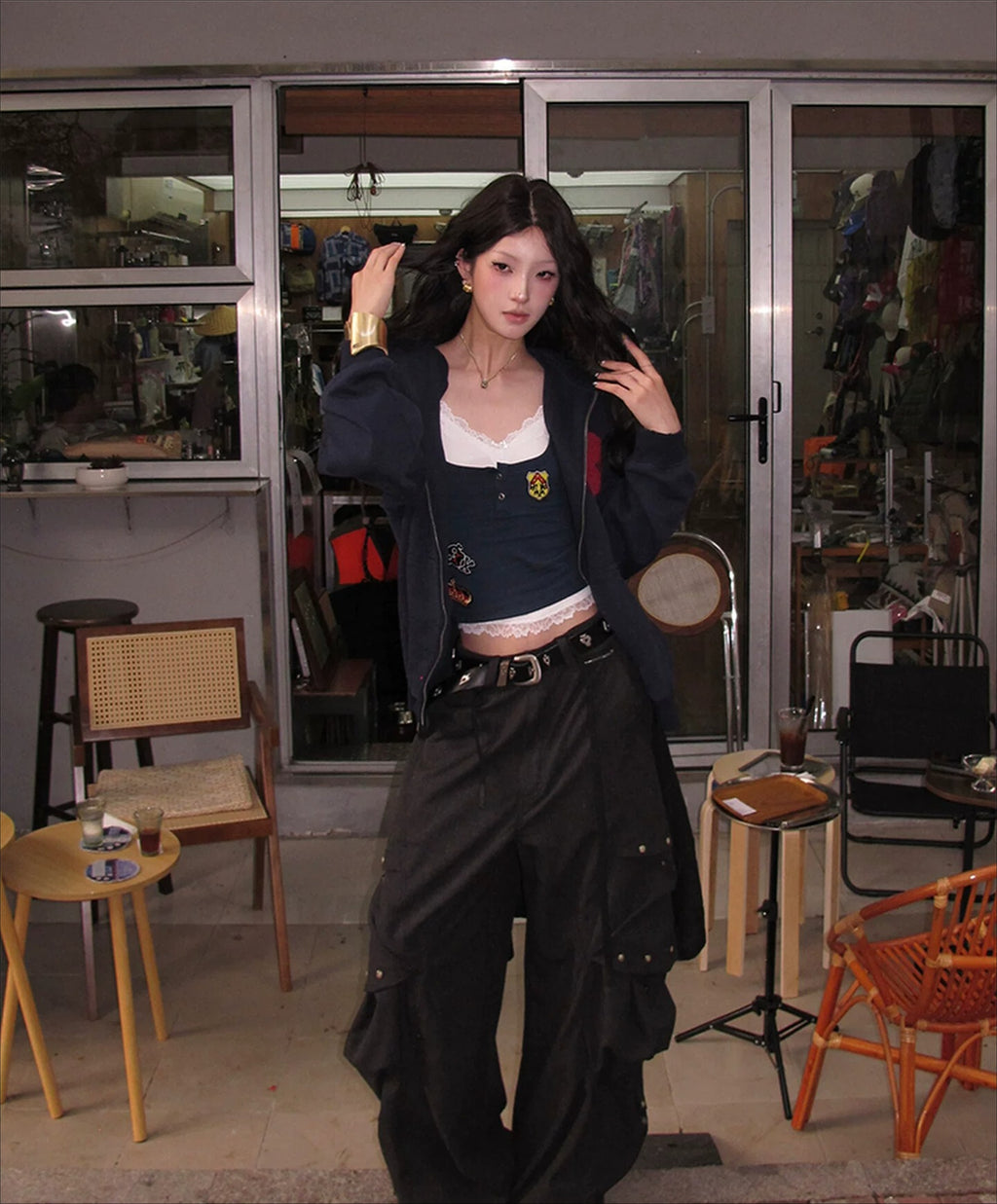 RELABEL Multi-pocket Removable Fart Curtain Loose Trousers