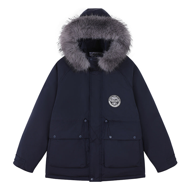 Matcha Story Fur collar hooded down jacket