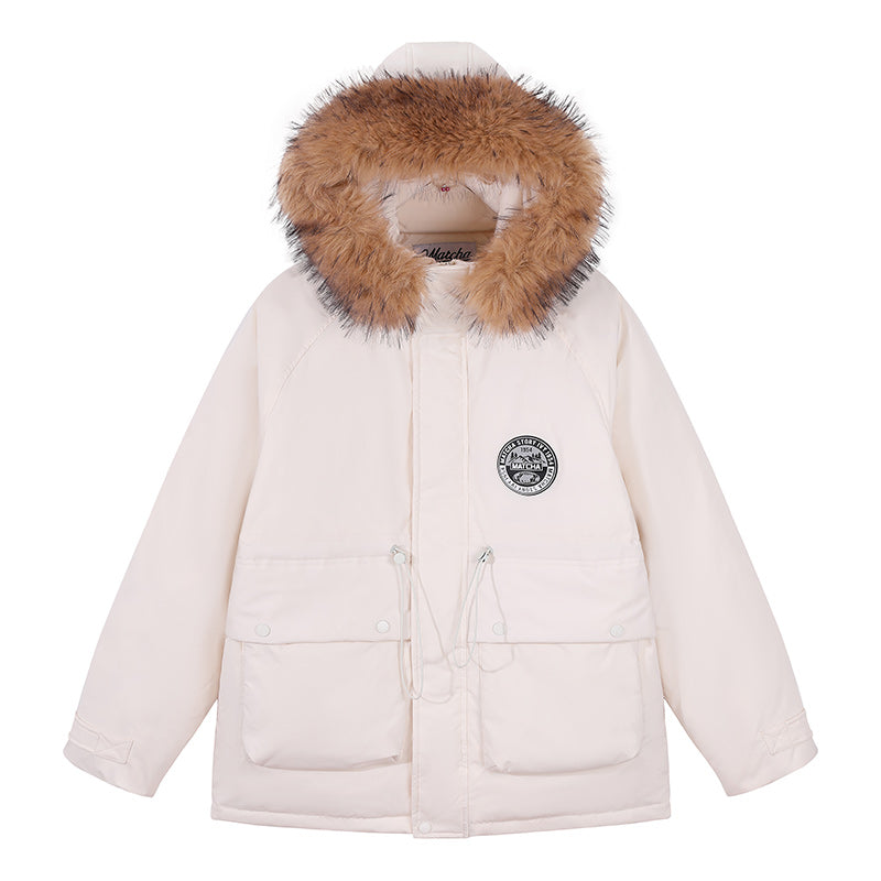 Matcha Story Fur collar hooded down jacket