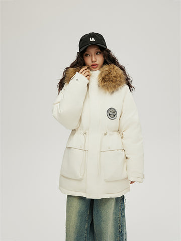 Matcha Story Fur collar hooded down jacket