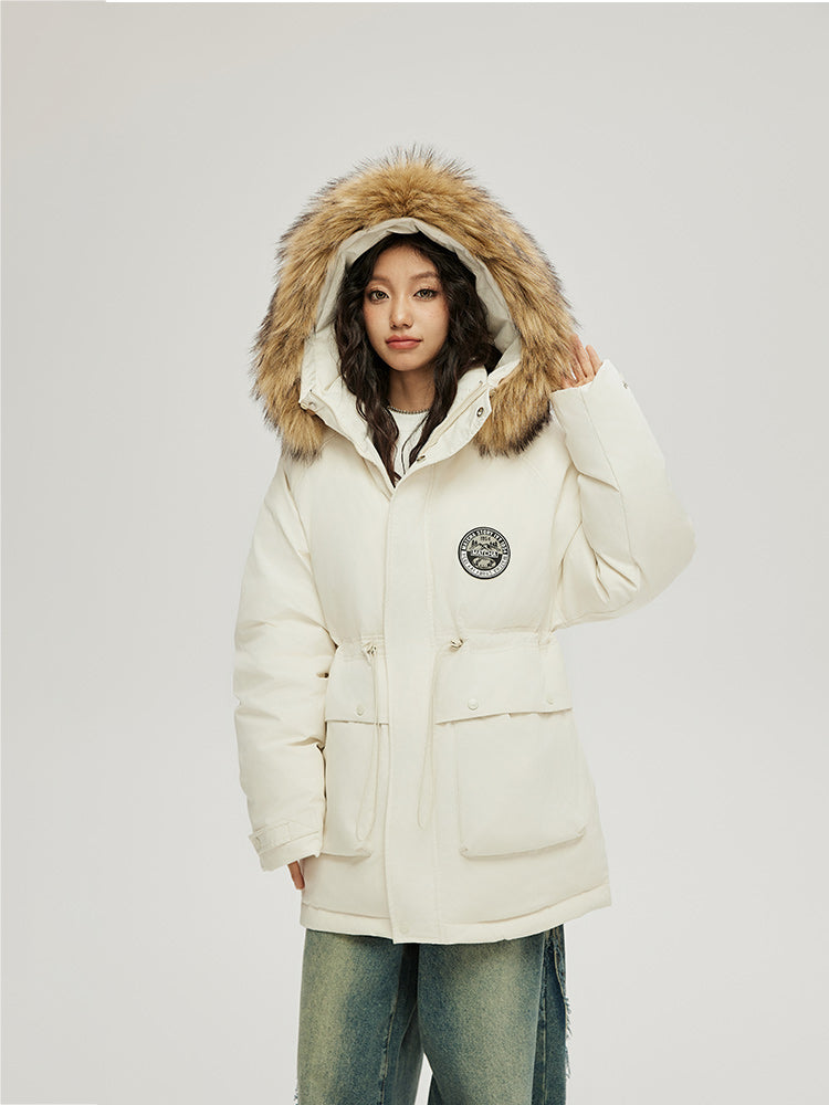 Matcha Story Fur collar hooded down jacket