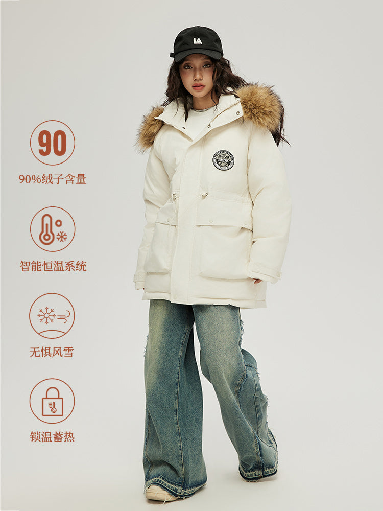 Matcha Story Fur collar hooded down jacket