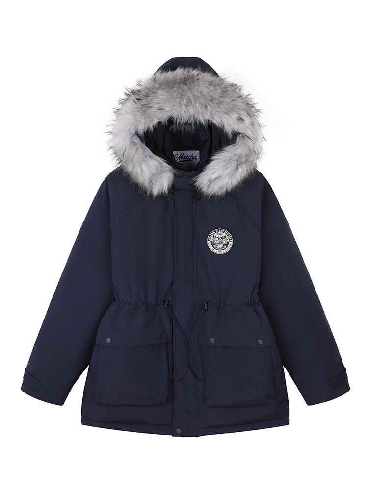 Matcha Story Fur collar hooded down jacket