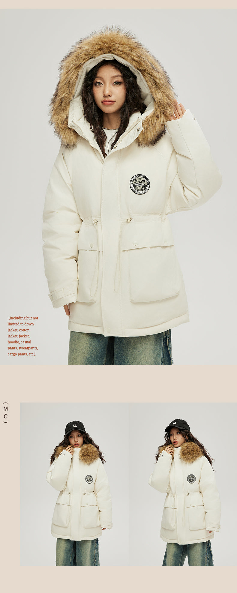 Matcha Story Fur collar hooded down jacket