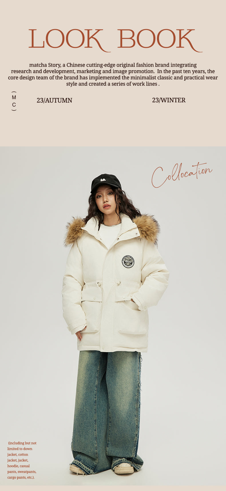Matcha Story Fur collar hooded down jacket