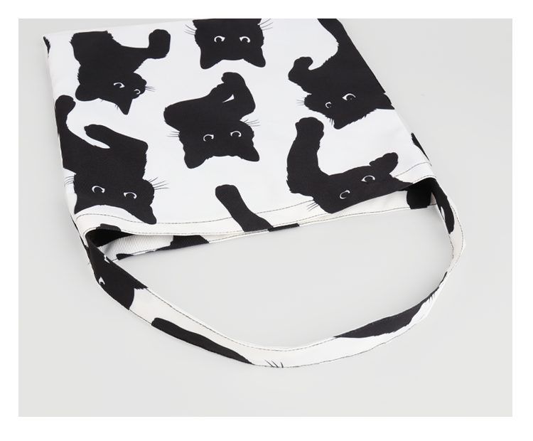 FREEIN original innovative black and white cat print tote bag