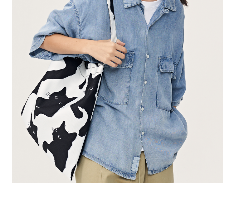 FREEIN original innovative black and white cat print tote bag