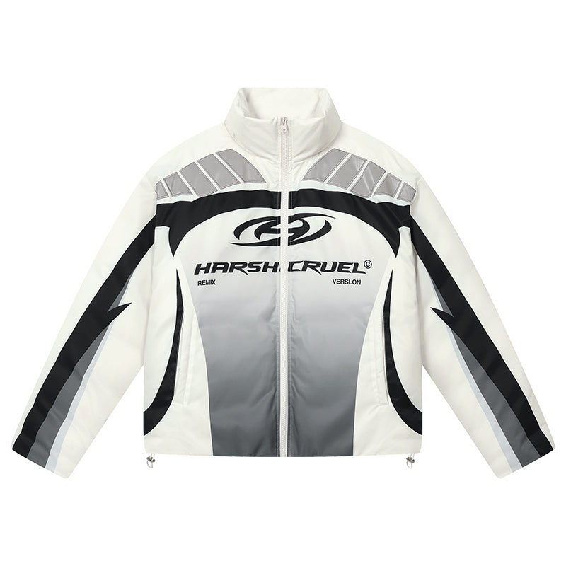 Harshandcruel Contrasting split racing gradient all-over embroidered appliqué silhouette graphene insulated cotton Jacket
