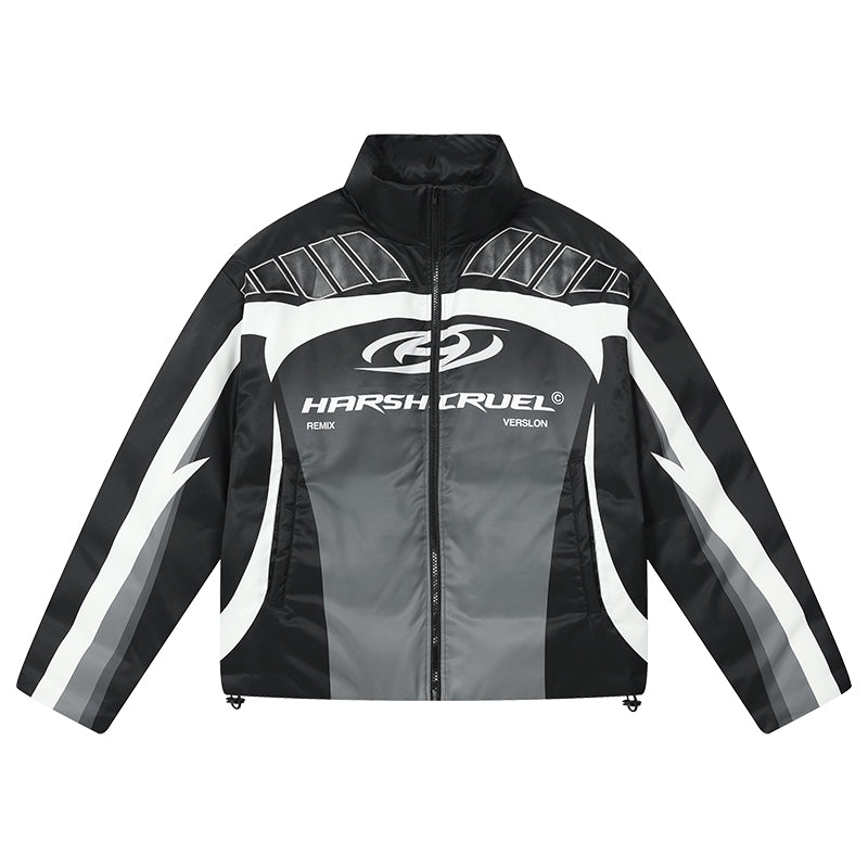 Harshandcruel Contrasting split racing gradient all-over embroidered appliqué silhouette graphene insulated cotton Jacket